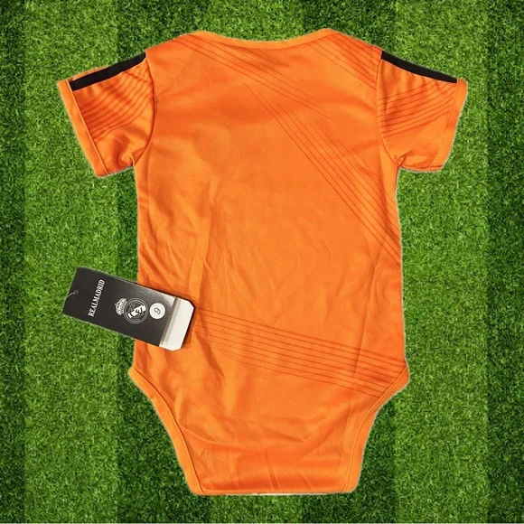 Real Madrid Orange and Black Bodysuit with Soccer Jersey Design baby onesie - Picture 2 of 2